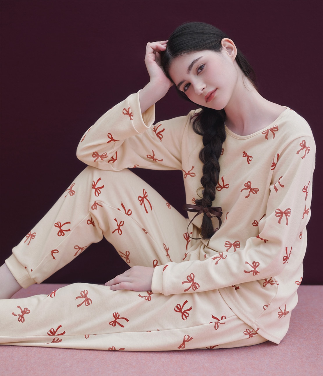 カットソーリボンプリントパジャマ