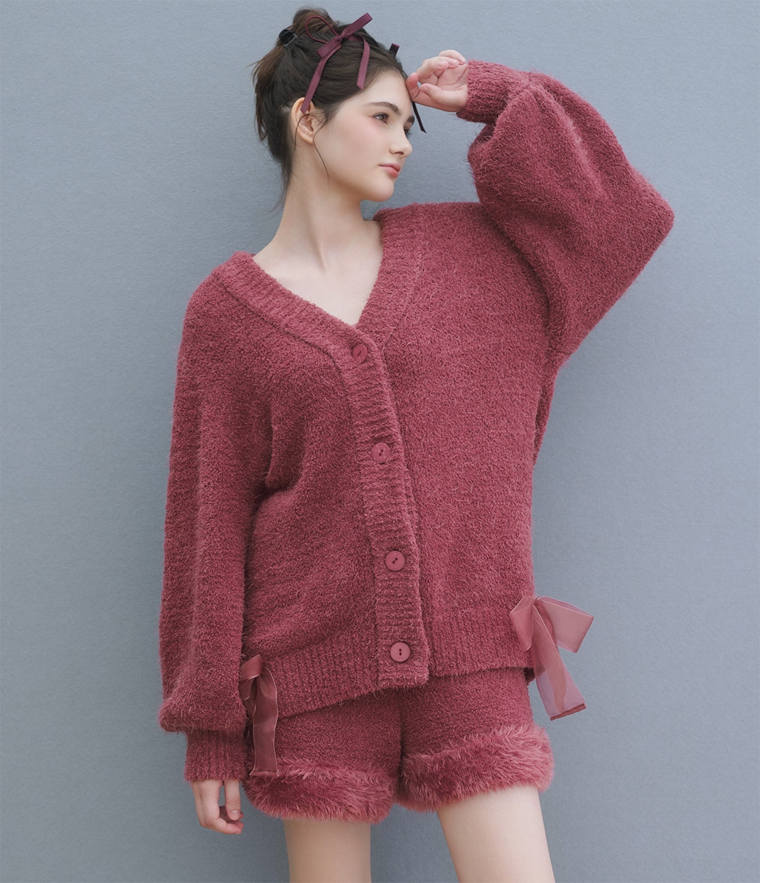 フェザーヤーンリボンカーディガンパジャマ