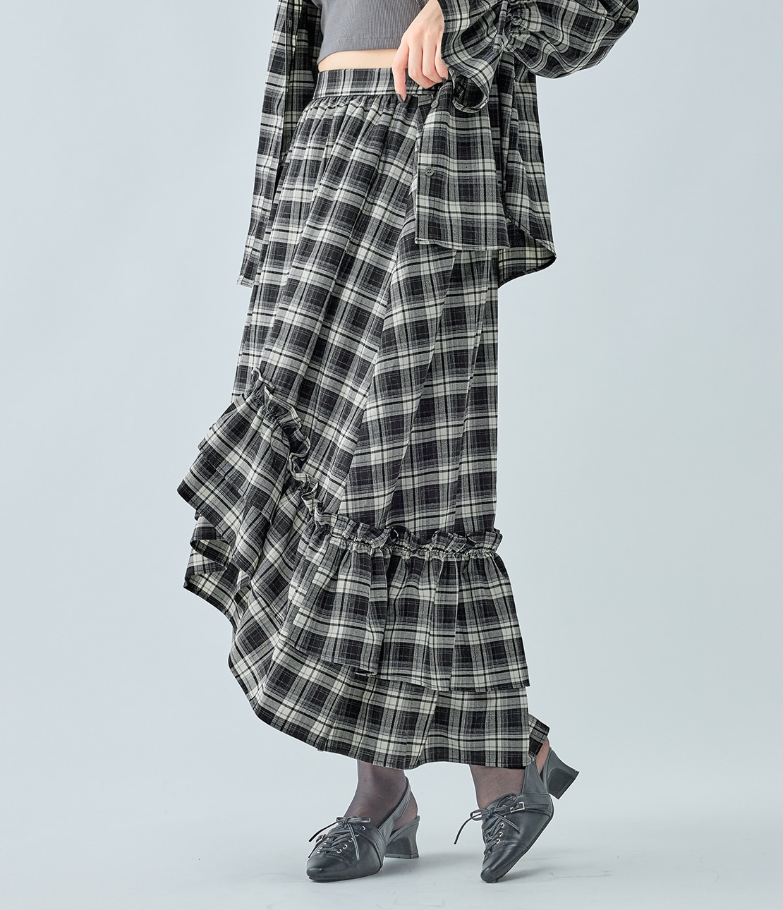 ラッフルチェックフレアスカート