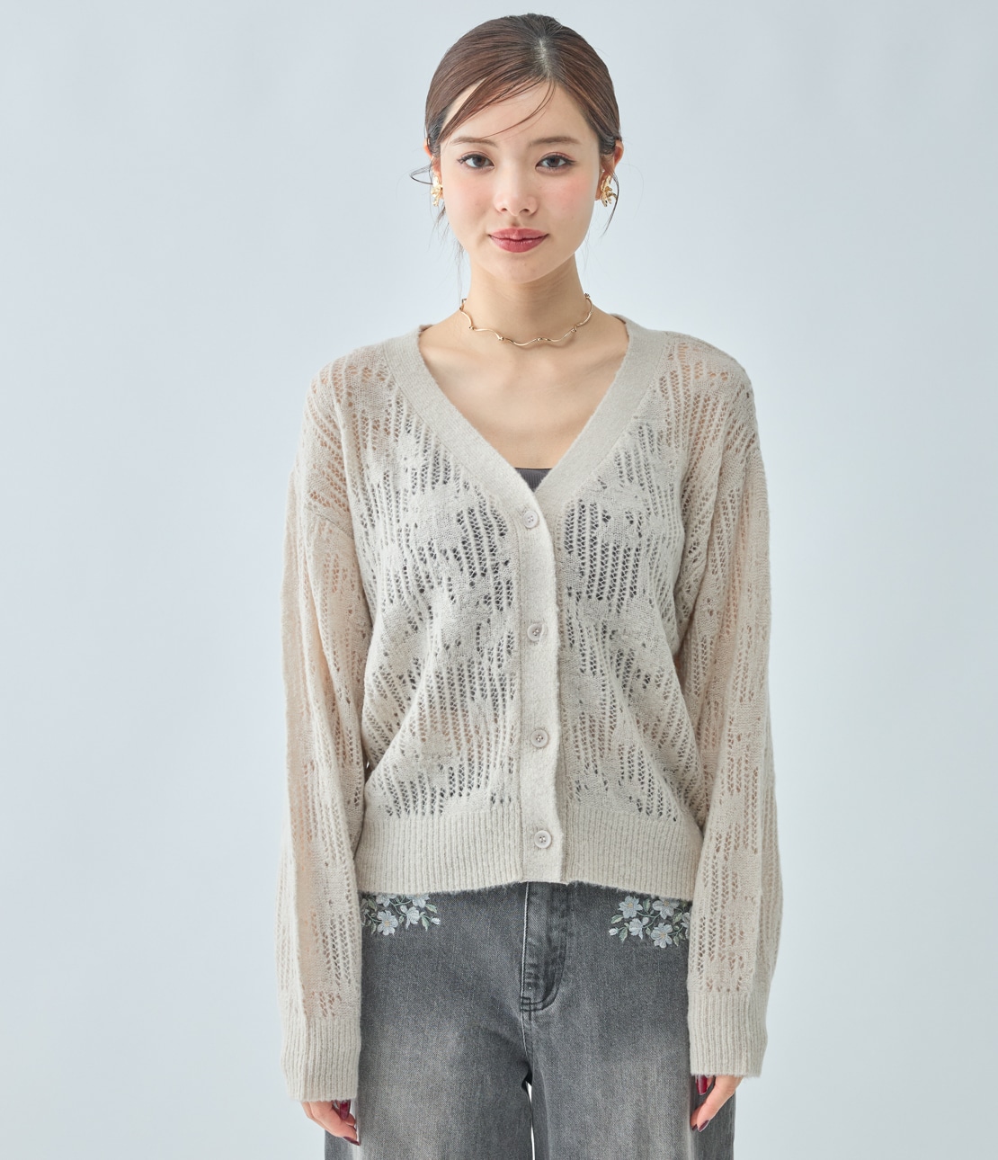 透かしフラワーカーディガン(ワンサイズ アイボリー): PEACH JOHN