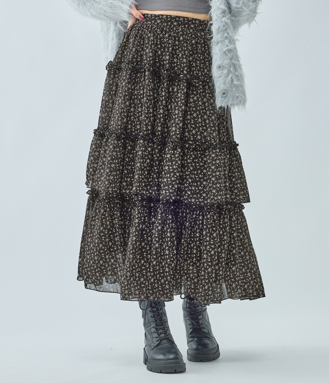 小花柄ティアードスカート