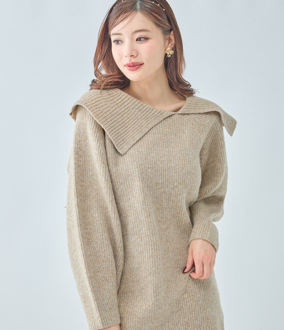 ラペルルーズニットワンピース