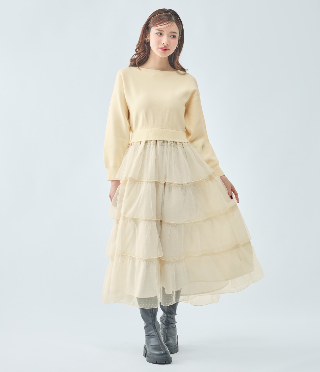 美品　セントジョン　ツイードフリルワンピース　2/M ブラウン　ストレッチ ランキング(ファッション): | ピーチ・ジョン公式通販サイト