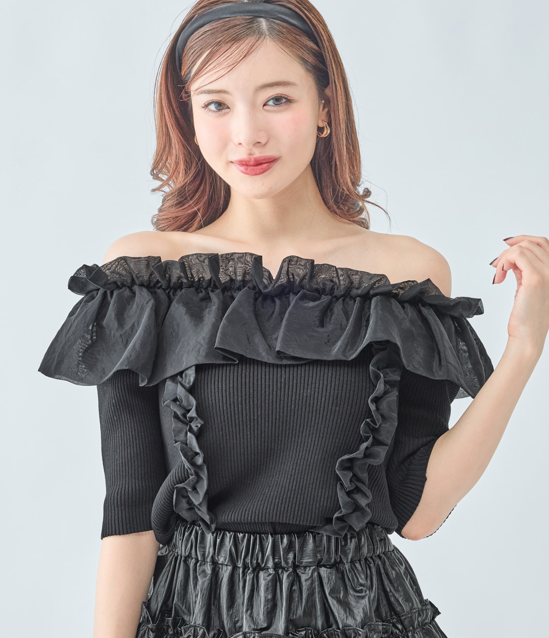 フリルコンビニットトップス